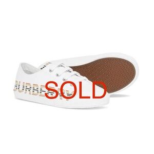 Burberry Kids White Larkhall Icon Stripe Logo Garbardine Sneakers/White/Size 35